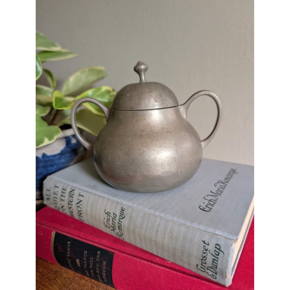 Royal Holland Pewter Sugar Bowl K.M.D. Tiel Vintage Made in Holland Lid Handles